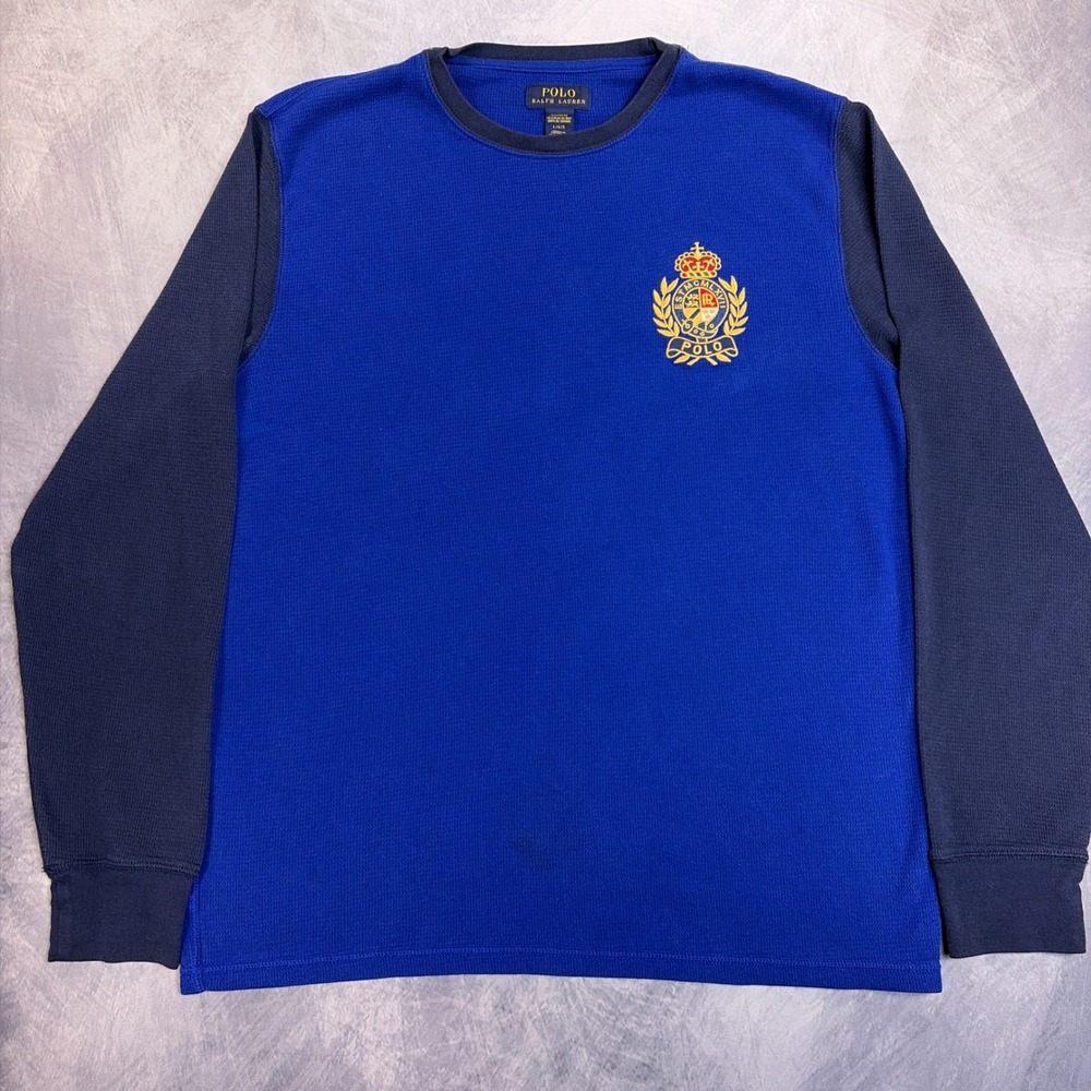 Polo Ralph Lauren Mens‎ Waffle Knit Thermal Crest Logo Sleepwear Top Blue Large